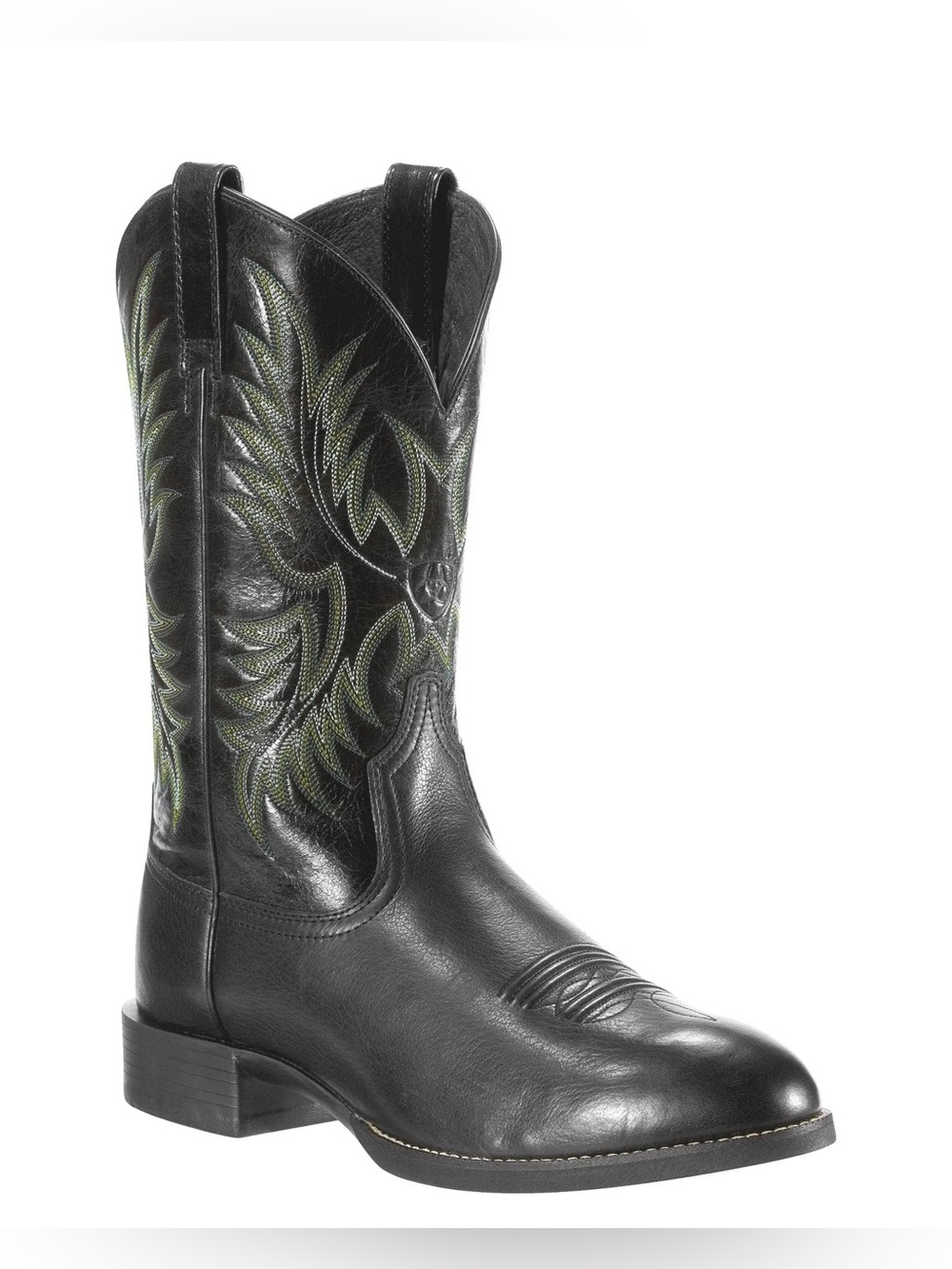 Ariat Men's Heritage Stockman Boots in Black Leather with Green Stitching, sz 11